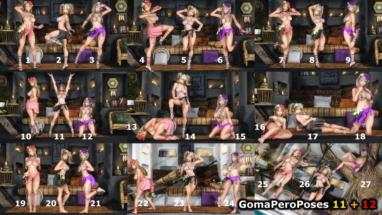 GomaPeroPoses 11 + 12ポーズmod第11弾と12弾が完成したのでアップします。GomaperoPose1～10に加え、新規作成分GomaperoPose11と12の162ポーズを新たに追加しました。