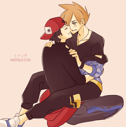 mitsucchi: Just you and I and no one else~ Artist: @mitsucchi (Tumblr) Pairing: Red x Green (Pokemon) A/N: That’s what they did on Valentine’s Day. I’m not buying it that they only trained on that day ;) 