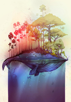 ianbrooks:  Whale Island by Thiago Neumann It’s whales all the way down.  Artist: Behance / DeviantArt 