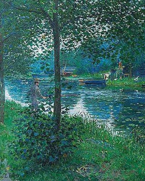 Summer Impression with Anglers   -   Ernest Eitner, c.1900sGerman, 1867-1955Oil on canvas, 60 x 50 c