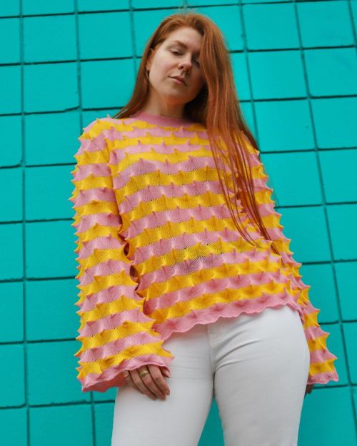 Stripy Spiky! Wool Bell Sleeve Sweater www.prettysnake.com modeled by @altotheoh #prettysnake #knitw