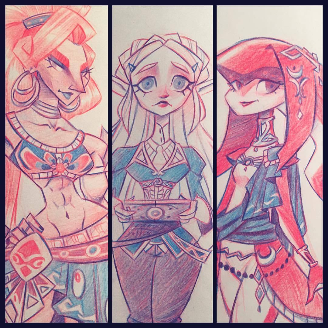 The three Breath Of The Wild Ladies I just sketched out today 