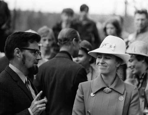 Princess Anne (with the Duke of Edinburgh behind) in Yellowknife, Canada, 1970