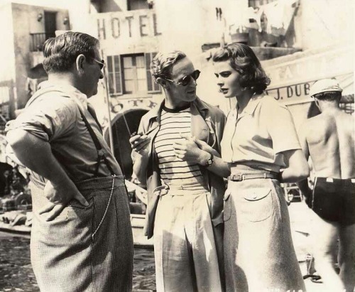 Gregory Ratoff, Leslie Howard and Ingrid Bergman on the set of Intermezzo, 1939
