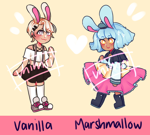 hey y’all!! made some more adoptables :D easter’s comin’ up, so they’re bunny gals!~min. 20 USD each