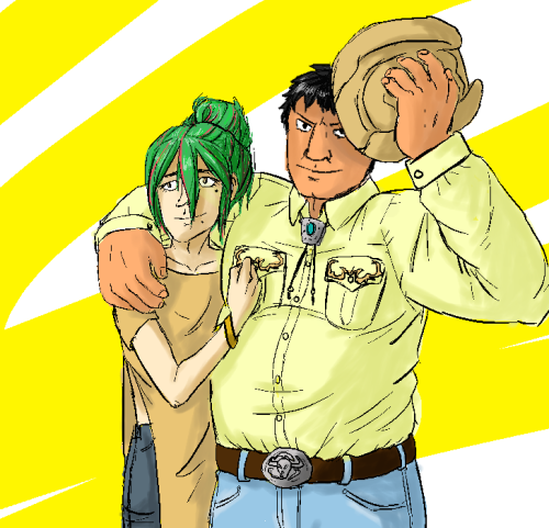 muckkles:  Save a Bike, Ride a Cowboy this has been sitting on my comp for over a year so i decided to finally finish coloring it Very Quickly and throw it up here this stemmed from cobalt and i having very serious discussions about which characters in
