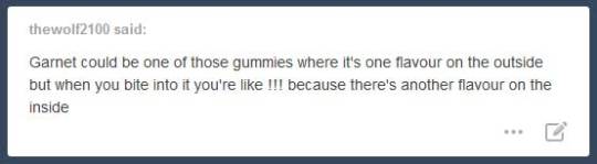 A few posts ago I asked in the tags what flavor of gummy Garnet would be. The answer may shock youOr it may not shock you. The overall winner in terms of votes was black cherry, followed by cola and regular cherry. Thanks to everyone who voted. Since