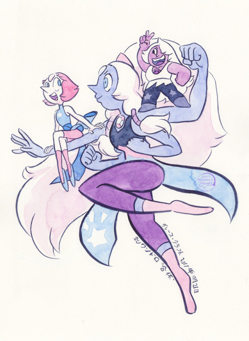 gracekraft:  A watercolor painting I did for last Saturday’s Steven Universe 1 hour drawing game (I went slightly over time…).  The theme was “Fusion” or in Japanese ”合体” (gattai), so naturally I chose Opal! I had a lot of fun with this! 