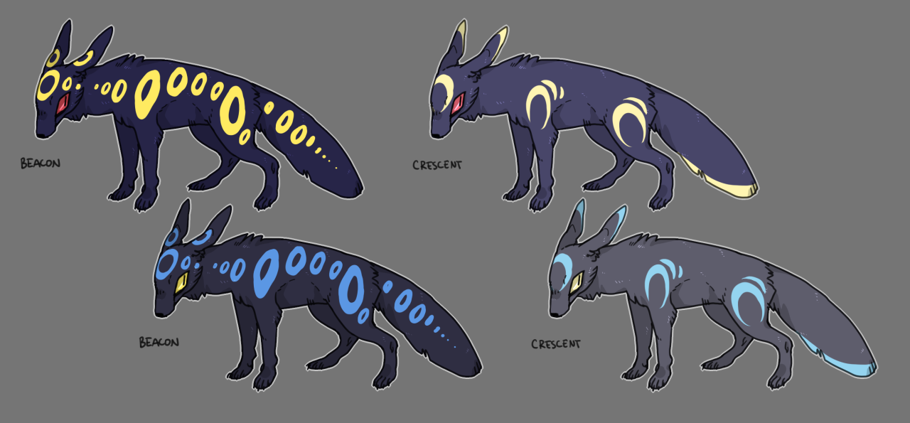 corycat90:  some lunar foxes for you alli like umbreon’s shiny colors a lot bc