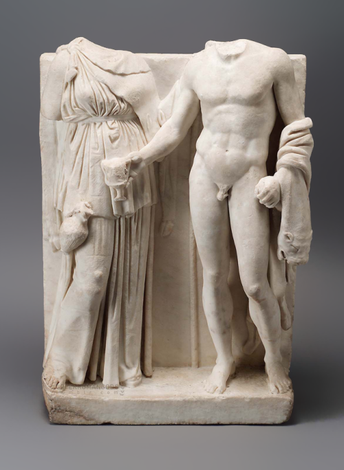 greekromangods:  Dionysos and a maenad Roman; Imperial Period, Hadrianic, 117–138 AD Attica, A