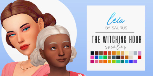 all saurus winterfest collection 2019′s hairs recolored in twh colors!leia, leia v2, jin, minh