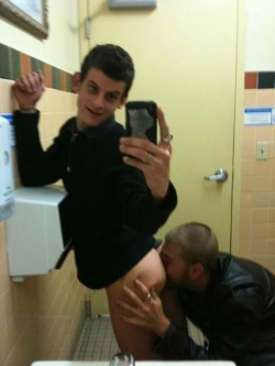 homotoiletsex:  Damn… Bold move for a twink skank who’s about to get his ass fucked in a public toilet by a total stranger.  Forever online… Good for him.    