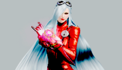 dailybayonetta:  Bayonetta challenge: [4/5] outfits - Jeanne (default)Jeanne, in tight fit crimson motorcycle suit. She’s grown out her platinum blonde hair to contrast Bayonetta’s new style.
