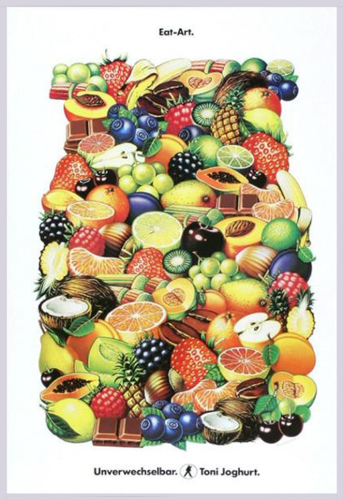 Georg Erhardt, poster for Eat-Art. Unmistakable Toni Yoghurt, 1975. Emmi Schweiz, Switzerland. Via M