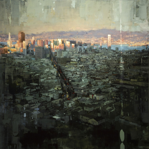 culturenlifestyle:Urban Cityscapes Blanketed In Light And Darkness As Oil Paintings Artist Jeremy Ma