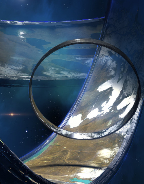 asksweetcheeks:  asktentacletiki:  cinemagorgeous:  Ring World by artist   Espen Sætervik.  what a cool concept   This looks like a video game planet or some shit.   Ooo~! =o