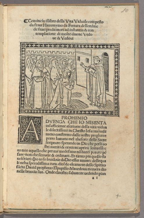 Savonarola, Girolamo, 1452-1498. Comincia illibro della vita viduale, 1496.Typ Inc 6365.5Houghton Li