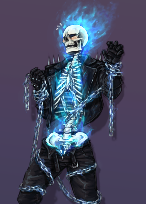 sparkleee-sprinkle:  i still dont know how to fuck to draw lewd enough skeletons this is probably as close as it gets??????im such trash for ghost rider slam dunk me in the garbage tbh also the blue fire was always super pretty and i love it