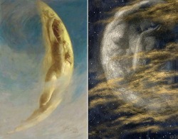 twirld:  Arthur John Black (1855 - 1936) The Waking Moon 1890-91 Edward Robert Hughes (1851 - 1914) The Weary Moon 