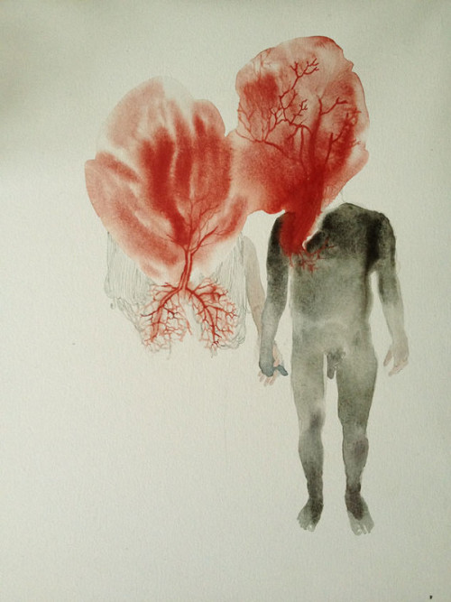 amare-habeo:  Monika Pascoe Mikyšková (Slovak, born 1983)   From the series Through and through, 2013 Watercolor on paper,  40 x 30 cm    