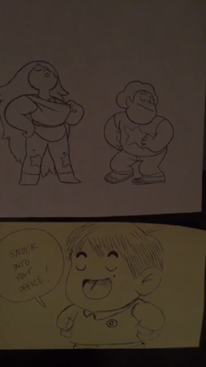 awkwardblacknerd:Drawings from Kat Morris’ livestream on Cartoon Network facebook page. I’m in love with those ones. Look at Ruby and Sapphire in dress and Steven’s poses. 