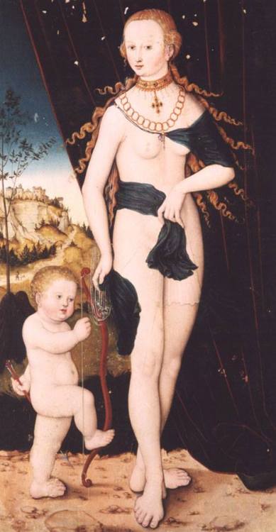 aphroditepandemos: Venus and Cupid.Lucas Cranach the Elder A circle with a small cross, it originate