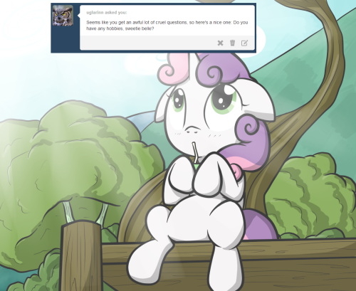 go-ask-sweetie-belle:  but what’s worse is that most of those question goes to my sister, Rarity……… oh right, hobby  CutieBelle~ <3