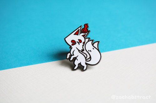 This just in! The Kitsune now comes in pin flavor! He can tag along on all your adventures whether i