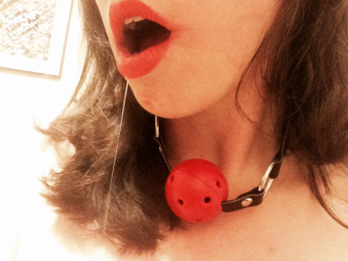 yeslillylillylove: My first time with a ball gag! I’m such a disgusting little drooler… 