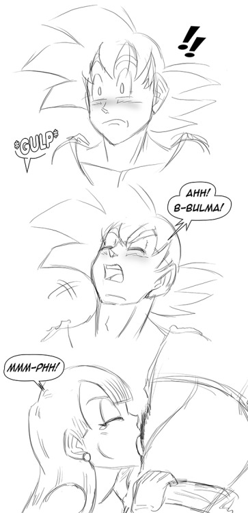   suddenly-zeke said to funsexydragonball: You asked for Bulma/Goku ideas! It’s my favorite pairing. One thing I think would be fun about their relationship is that Bulma would introduce Goku to all sorts of new things and kinks. So maybe draw Goku&