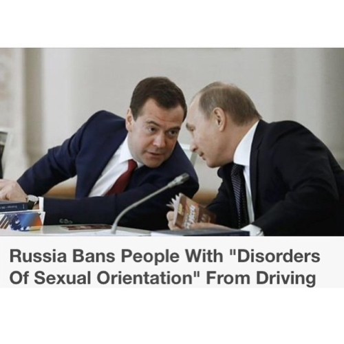 No matter what, I’m thrilled to live in a country that doesn’t ban people from driving if they’re gay or trans. Seriously Russia and various other countries are behaving disgusting. When I look at a couple I don’t think about what