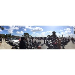 Beginning the 2014 The Gentalmens Ride at the Observatory.. @triumphamerica  @motochopshop @dgrlosangeles #la #observatory #dgr #dgr2014 #thedistinguishedgentalmensride #triumphthruxton #triumph #thruxton #motoshopchop #deus #caferacer #bobber #oldschool