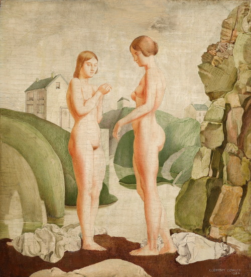 Geoffrey Clement Cowles, Two nudes standing by a river, c. 1920 12 ½ x 11 ½ in. (32 x 