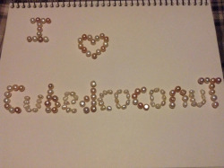 Submission from @jetwagon1:I &lt;3 Cubedcoconut written in real Pearls (under black light) to show my dedication to @cubedcoconut and Pearl ^u^