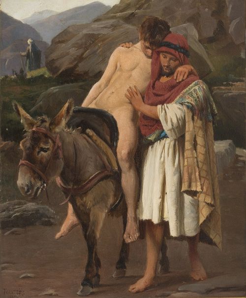 beyond-the-pale:   Frantz Henningsen - The Good Samaritan, oil on copper plate, 1881    