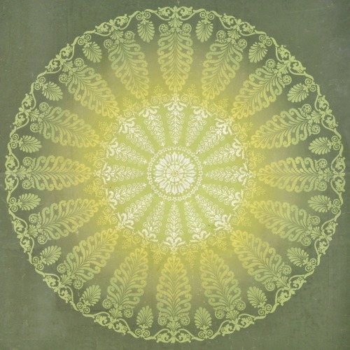 Ceiling wallpaper with green-yellow palmette rosette - 1825 - via Deutsches Tapetenmuseum