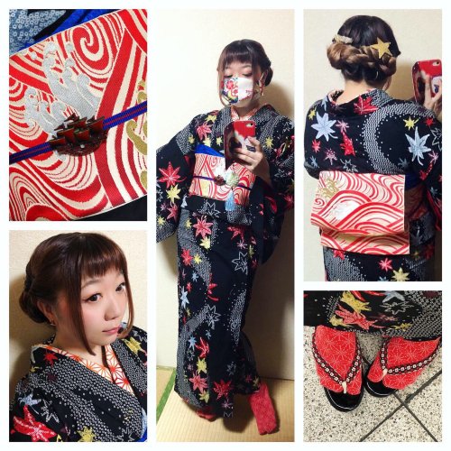Beautiful tatsutagawa (maple leaves in stream) kimono, outfit put together and worn by Hinabun.Tatsu