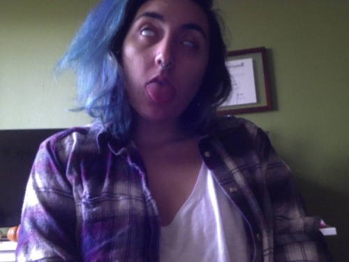 hi friends this is what i look like now. my hair is very blue. my septum matches. also i got my nipp