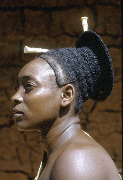 Mangbetu traditional hairstyle. The halo at the back of the hair was originally a sign of wealth (as