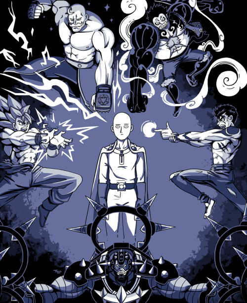 angi-pants:Hee hee, Saitama is unamused. :P All these awesome anime dudes will be available on a t