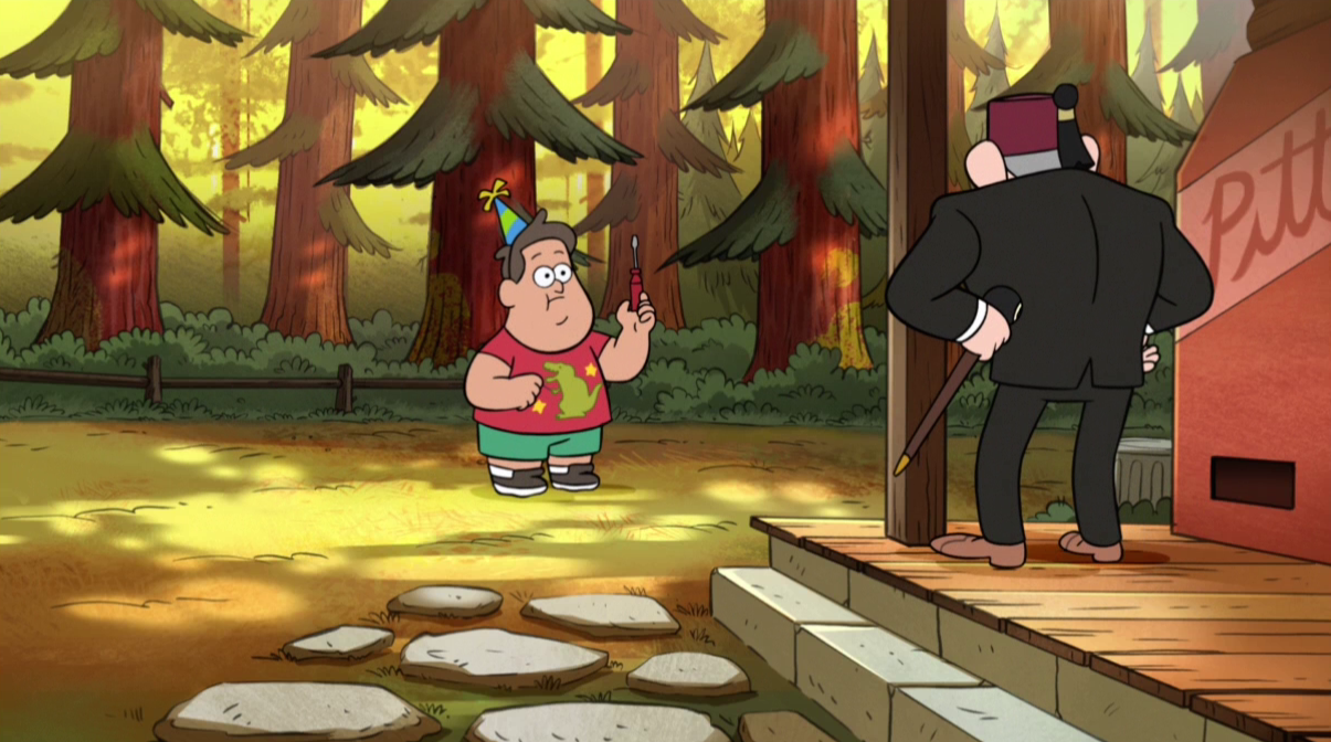 Stanley: What are you doing, Soos?Soos: G-going with you, Mr. Pines.Stanley: (grumbles)