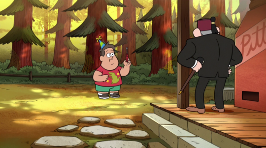 Stanley: What are you doing, Soos?Soos: G-going with you, Mr. Pines.Stanley: (grumbles) Oh this is perfect…may I ask why?Soos: Because I work for you, dude. Stanley: No, you work for Stanford Pines. The owner of this shack. The guy who just booted