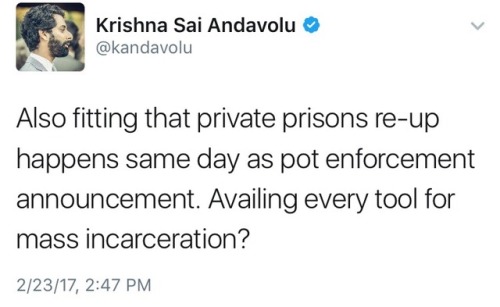 millennial-review:Donald Trump’s Attorney General Jeff Sessions vowed to crack down on recreational marijuana.The same exact day he moved to allow the Department of Justice to utilize private prisons once again.