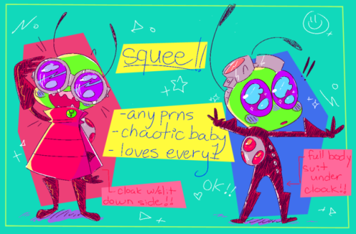 waterborders: HI!!! HEY!!! i made an iz sona!!! their name is SQUEE!!! they go by any prns, but they