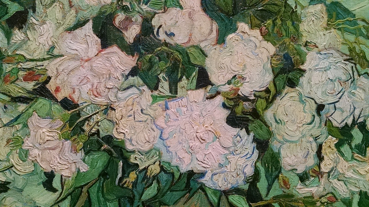 leuc:Vincent van Gogh, Still Life with Pink Roses (detail)