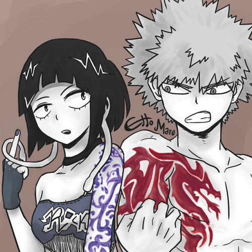 ettomaru:  After reading the latest manga episode I could´t help myself in drawing this two, and i tough this was the perfect prompt for them! @bnha-rarepair-month Day 23 TattoosI tried a new way of coloring and i really like it how it ended.also bakugou