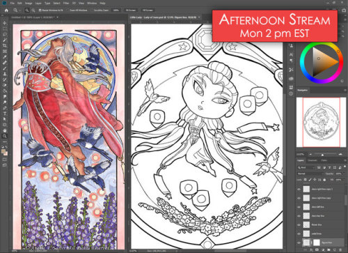 I’ll be streaming in an hour to work on the Little Gem Goddess of July’s sticker design!