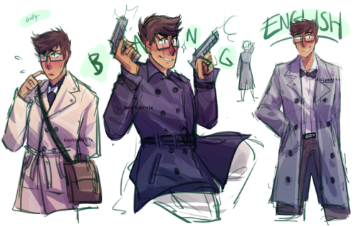 bubblyernie:I own 3 different trench coats. here’s jake in all of them.art tag // commission info