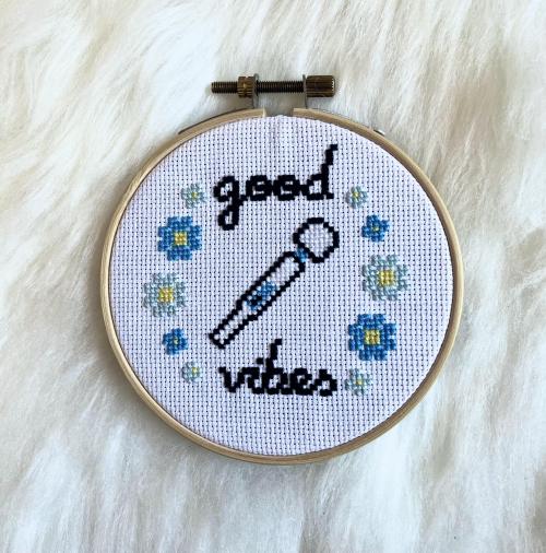 crossstitchworld:  Subtle (I think?) but cheeky little stitch with a Hitachi I made for my roommate by  nattcakes