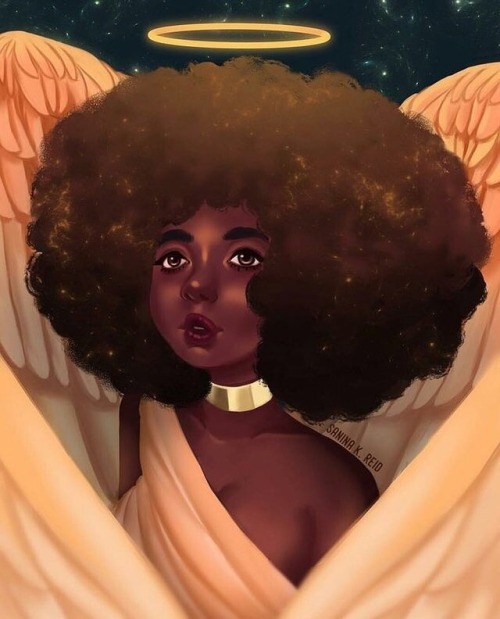 “Guardian Angel” Illustrated by @saninakreid ...#2frochicks #artist #3DArt #afroart #naturalhairart 